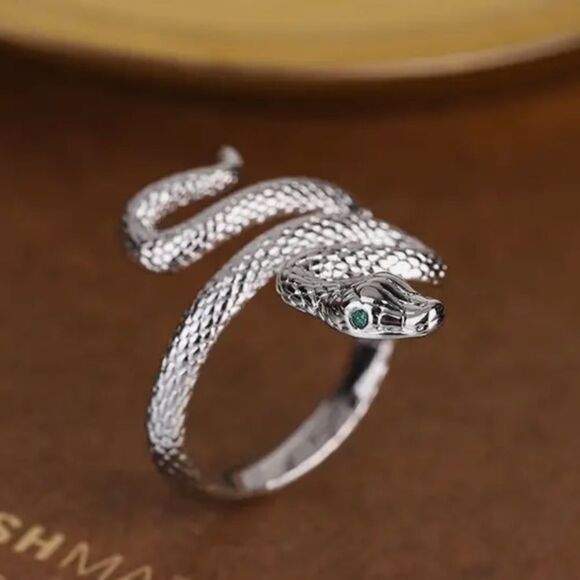 The Green Eyed Serpent Ring in 925 silver - Picture 8 of 14